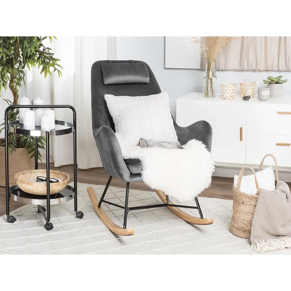 Beliani Schommelstoel ARRIE - Grijs Fluweel - Afbeelding 2